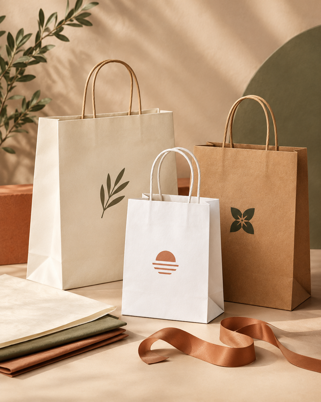 Size chart of kraft shopping bags in centimeters